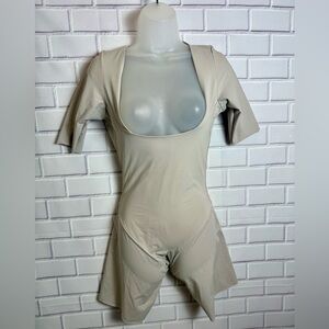 Leonisa Beige Shapewear Bodysuit Shorts with Open Gusset | Size M